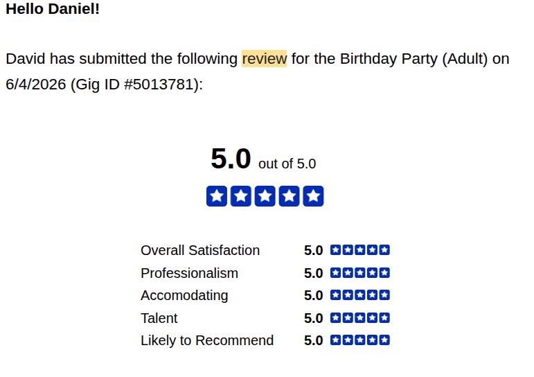 Client review for Daniel Stanislawek, guitarist