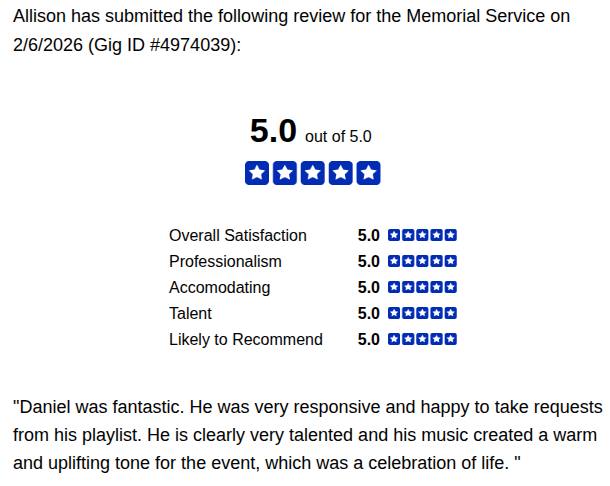 Client review for Daniel Stanislawek, guitarist