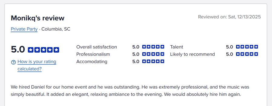 Client review for Daniel Stanislawek, guitarist
