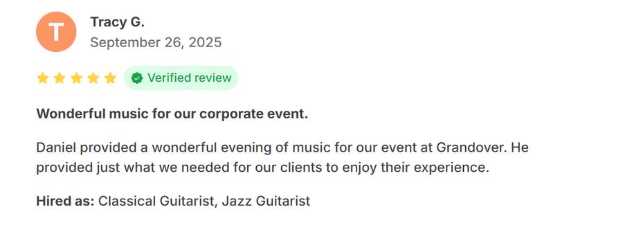 Client review for Daniel Stanislawek, guitarist