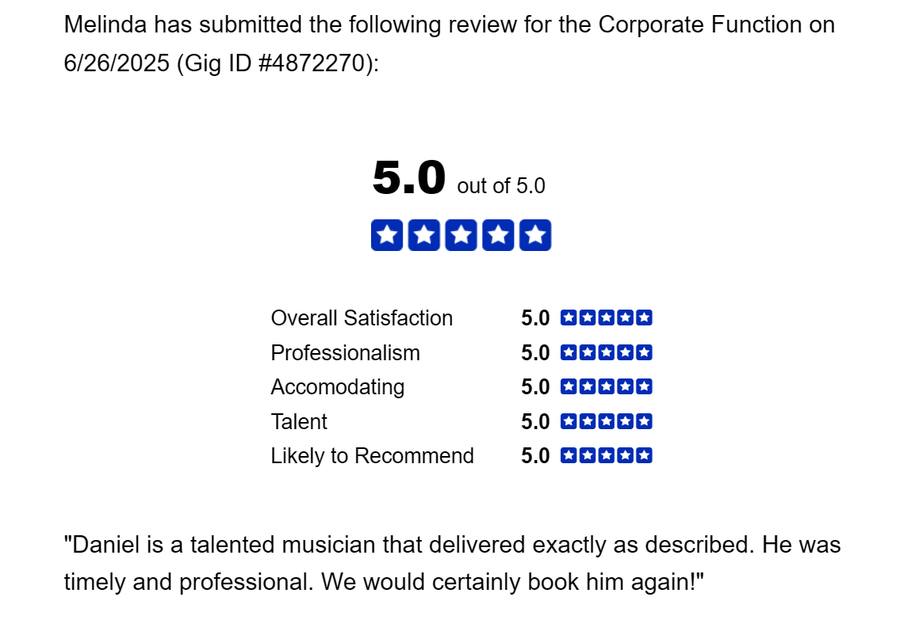 Client review for Daniel Stanislawek, guitarist