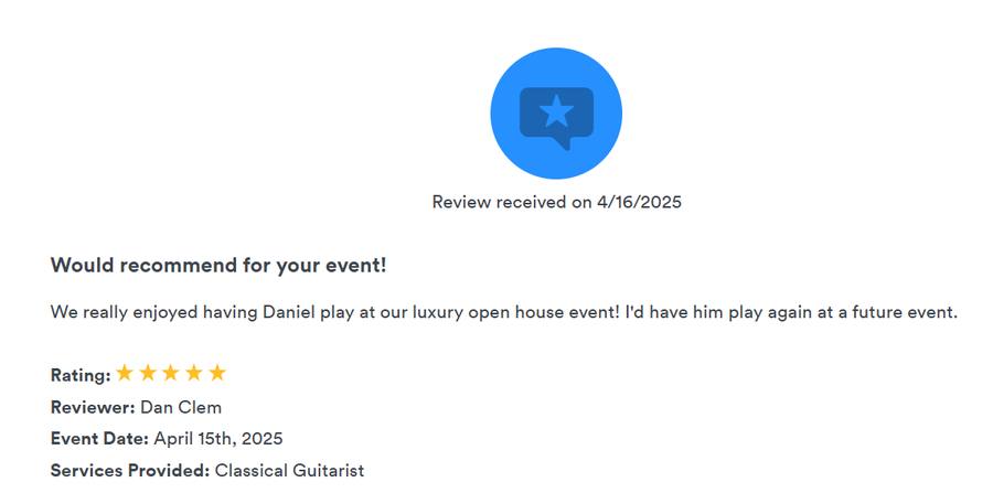 Client review for Daniel Stanislawek, guitarist
