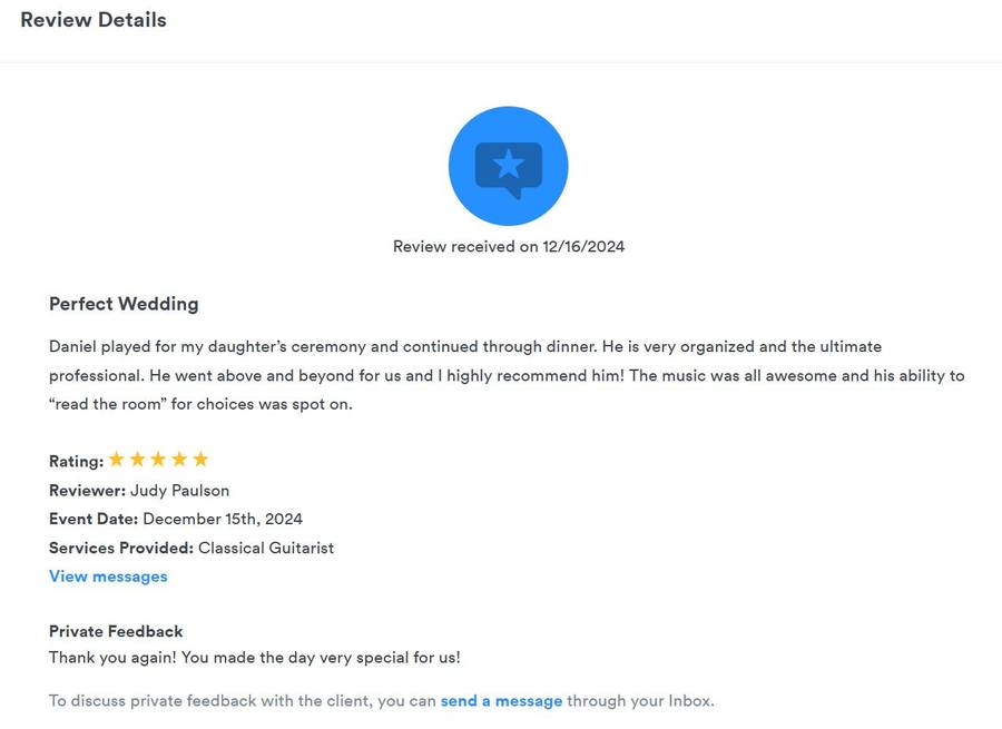 Client review for Daniel Stanislawek, guitarist