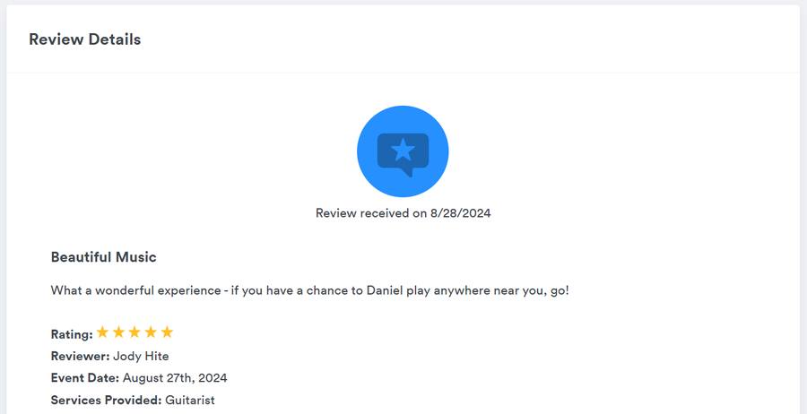 Client review for Daniel Stanislawek, guitarist