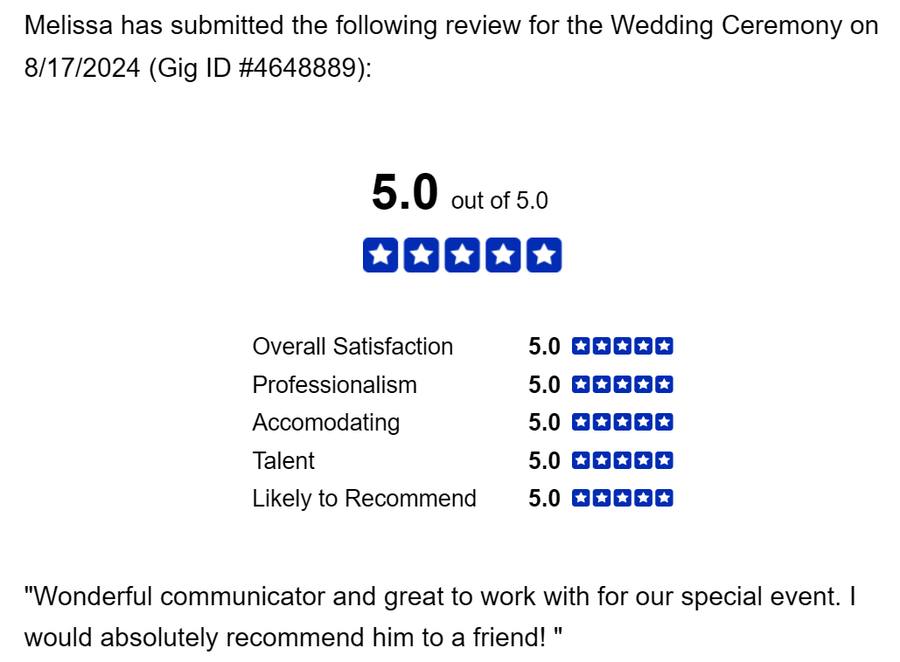 Client review for Daniel Stanislawek, guitarist