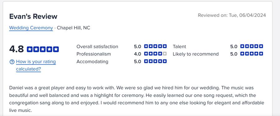 Client review for Daniel Stanislawek, guitarist
