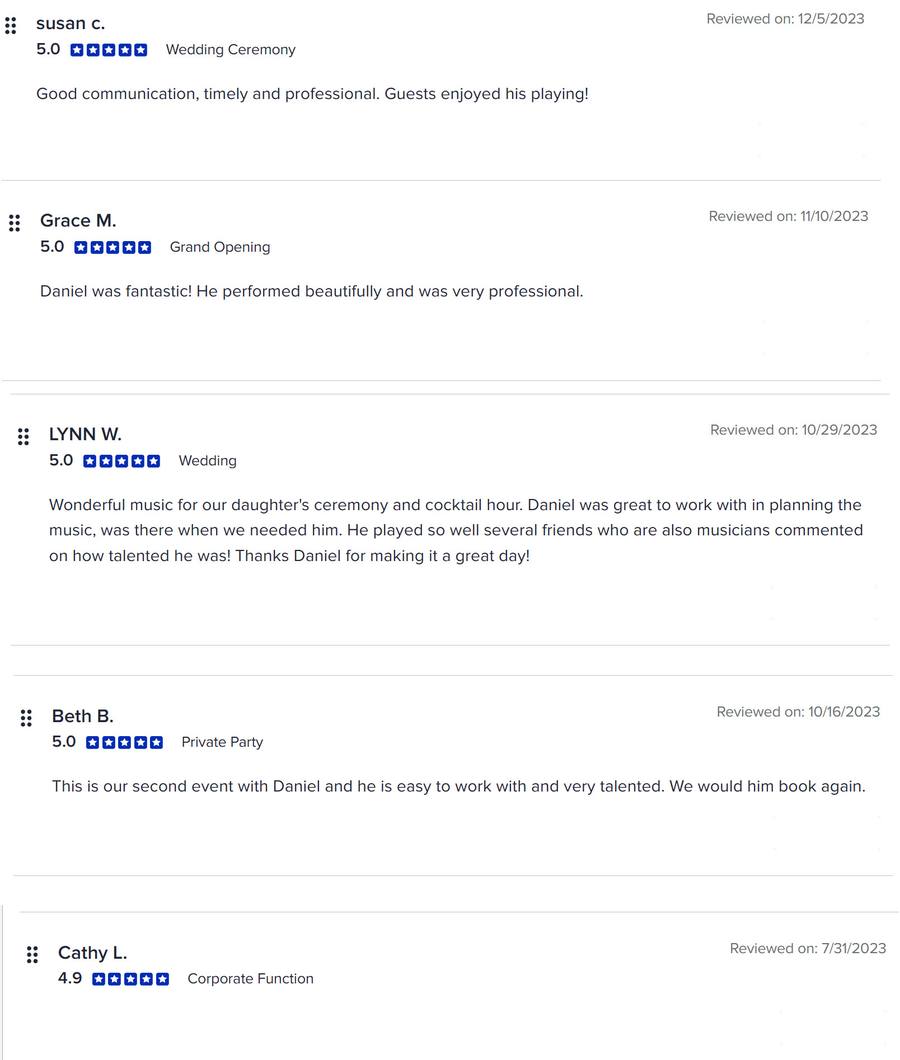 Client review for Daniel Stanislawek, guitarist