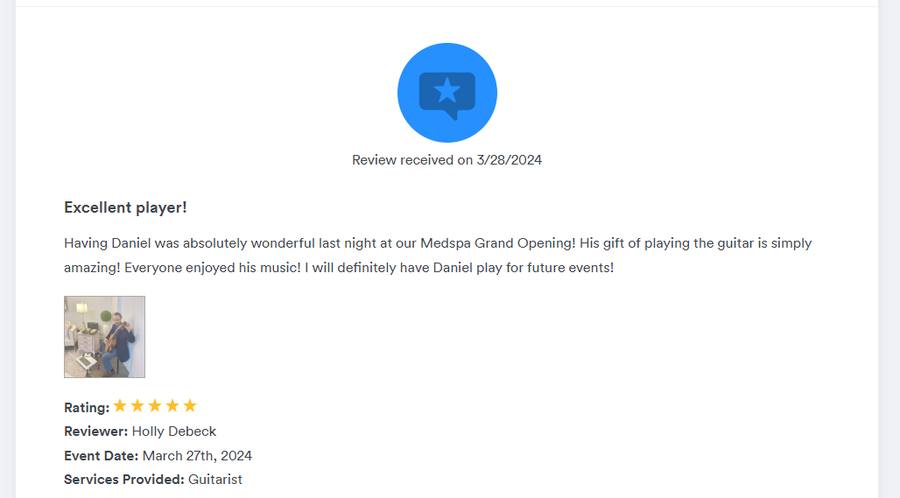 Client review for Daniel Stanislawek, guitarist