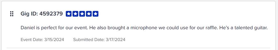 Client review for Daniel Stanislawek, guitarist