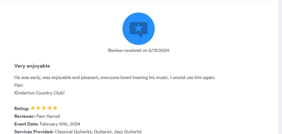 Client review for Daniel Stanislawek, guitarist