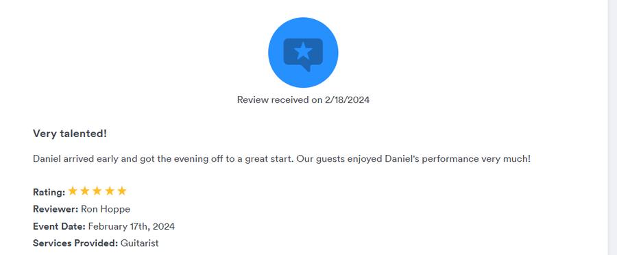 Client review for Daniel Stanislawek, guitarist