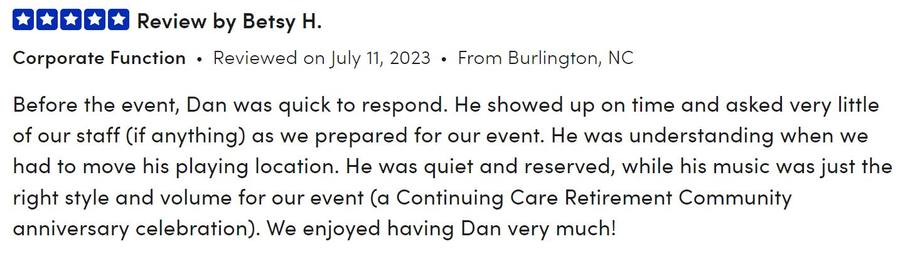 Client review for Daniel Stanislawek, guitarist