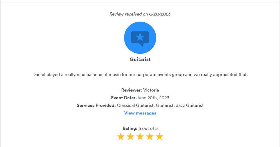 Client review for Daniel Stanislawek, guitarist