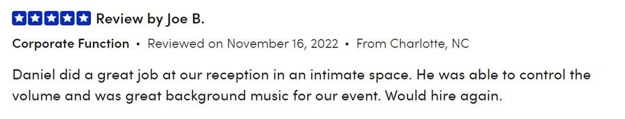 Client review for Daniel Stanislawek, guitarist
