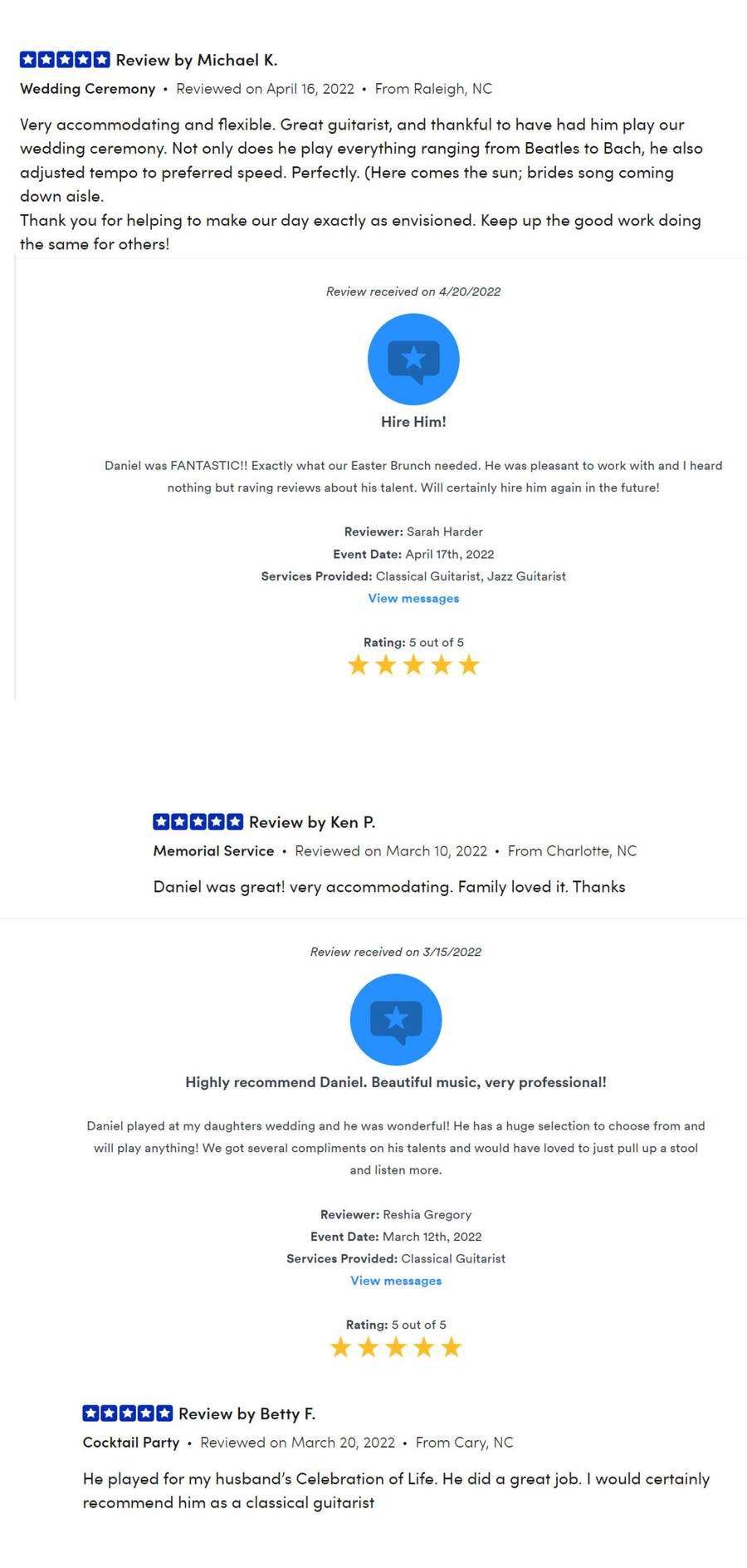 Client review for Daniel Stanislawek, guitarist