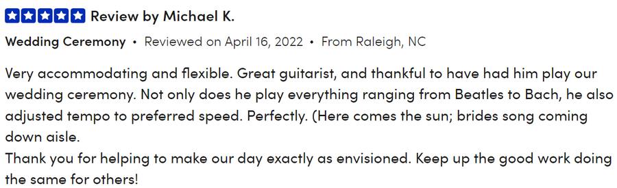 Client review for Daniel Stanislawek, guitarist