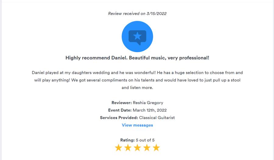 Client review for Daniel Stanislawek, guitarist