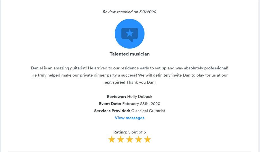 Client review for Daniel Stanislawek, guitarist