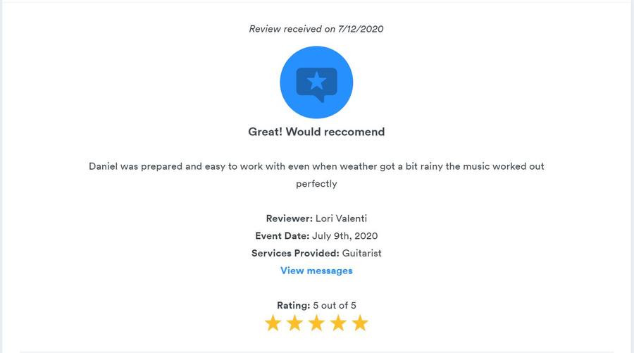 Client review for Daniel Stanislawek, guitarist