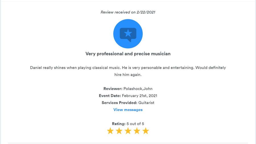 Client review for Daniel Stanislawek, guitarist