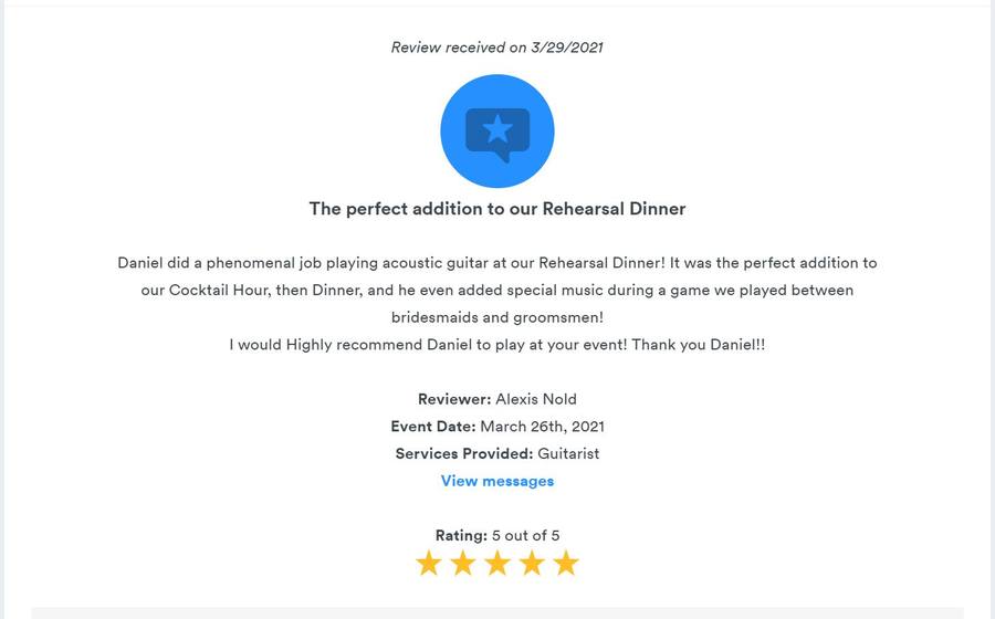 Client review for Daniel Stanislawek, guitarist
