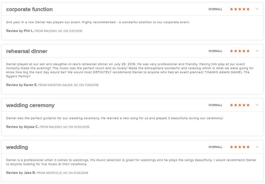 Client review for Daniel Stanislawek, guitarist
