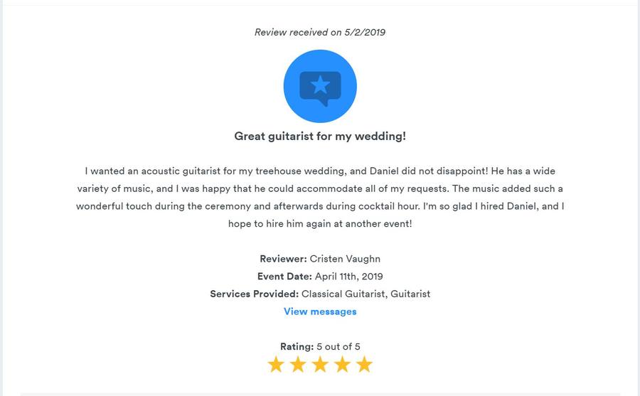 Client review for Daniel Stanislawek, guitarist