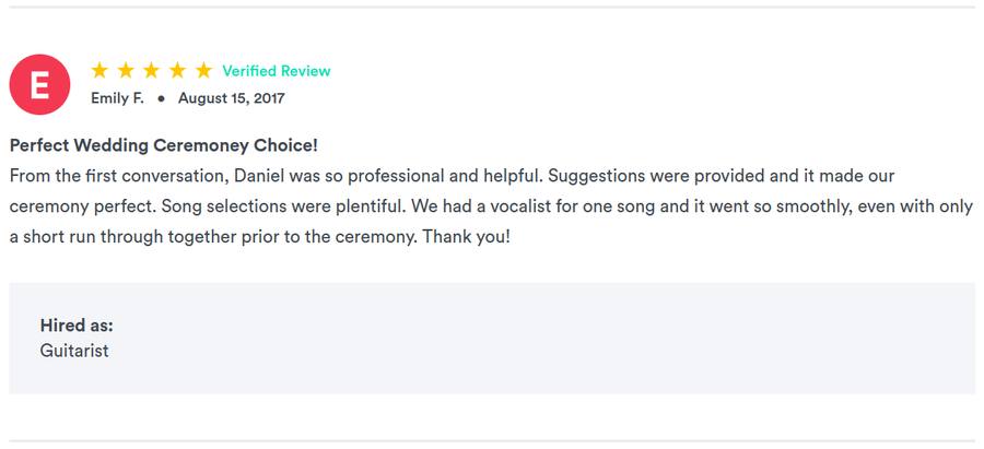 Client review for Daniel Stanislawek, guitarist