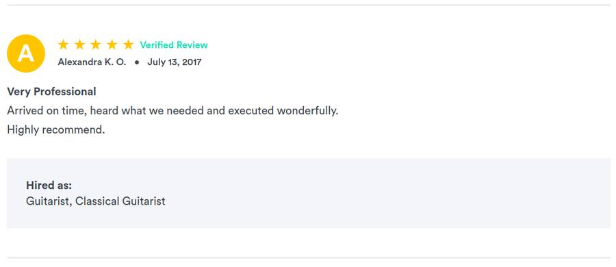 Client review for Daniel Stanislawek, guitarist