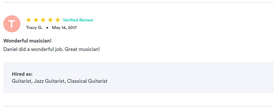 Client review for Daniel Stanislawek, guitarist