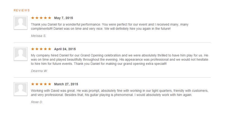 Client review for Daniel Stanislawek, guitarist
