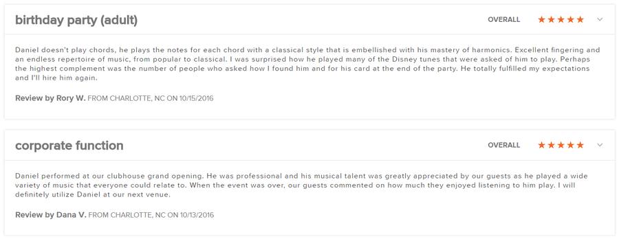 Client review for Daniel Stanislawek, guitarist