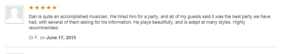 Client review for Daniel Stanislawek, guitarist