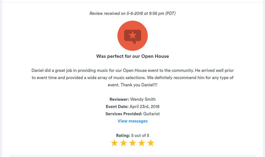 Client review for Daniel Stanislawek, guitarist