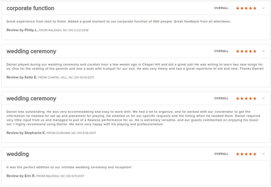Client review for Daniel Stanislawek, guitarist
