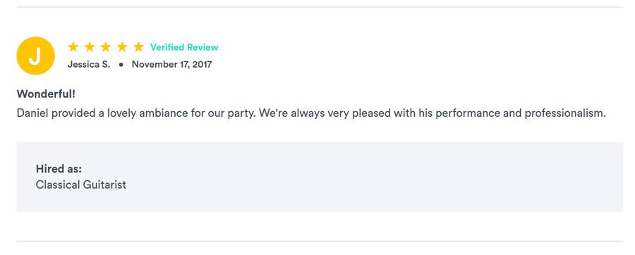 Client review for Daniel Stanislawek, guitarist
