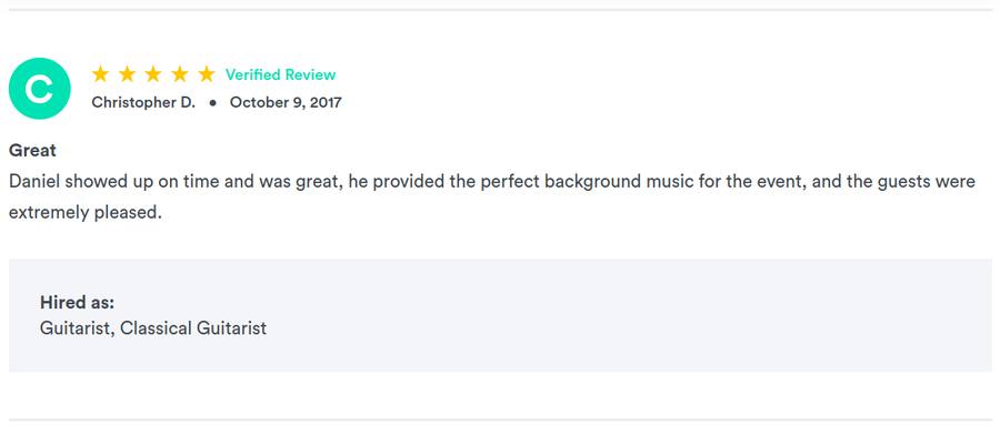 Client review for Daniel Stanislawek, guitarist