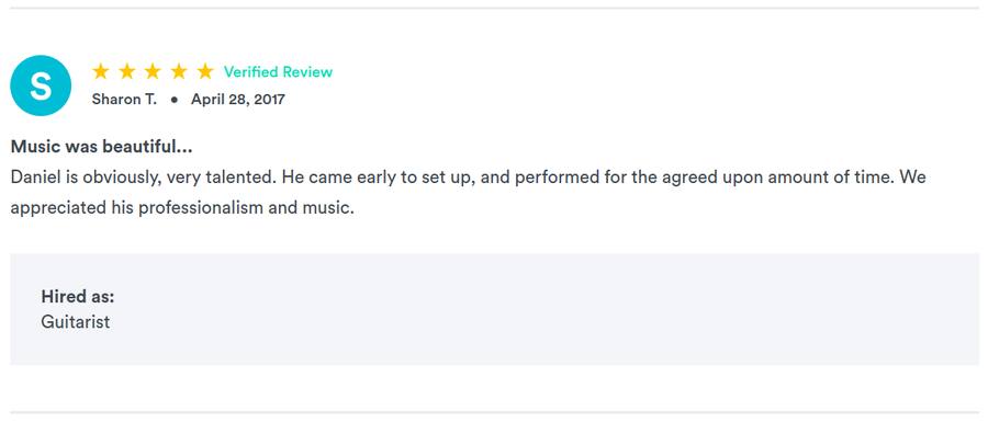 Client review for Daniel Stanislawek, guitarist