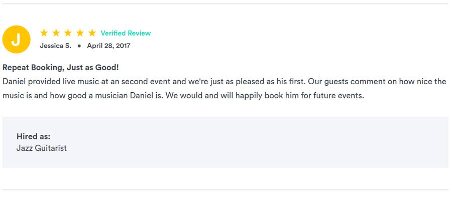 Client review for Daniel Stanislawek, guitarist