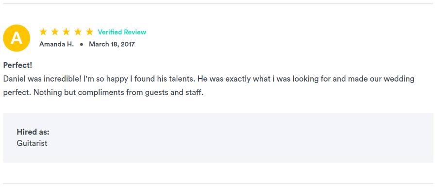 Client review for Daniel Stanislawek, guitarist