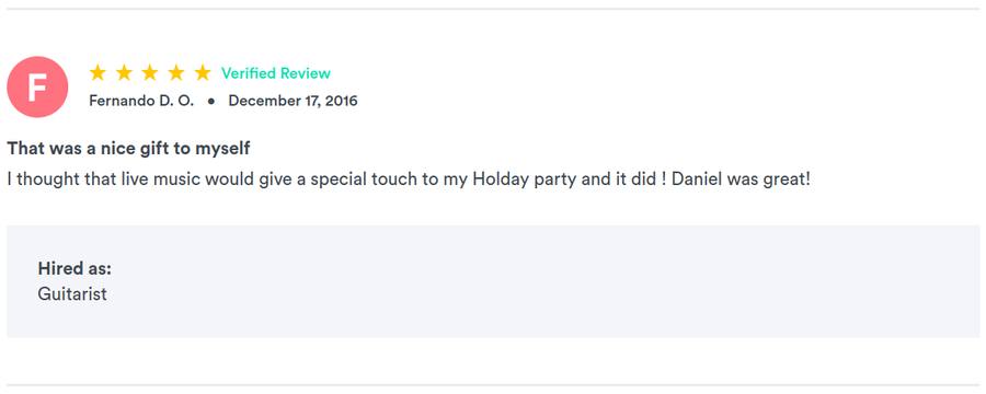 Client review for Daniel Stanislawek, guitarist