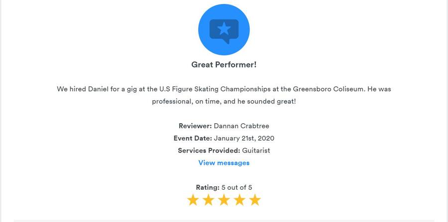 Client review for Daniel Stanislawek, guitarist