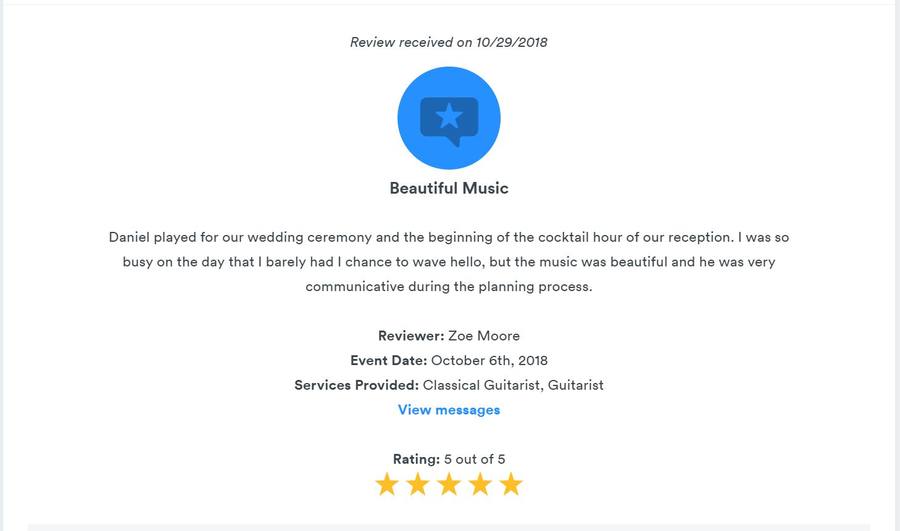 Client review for Daniel Stanislawek, guitarist