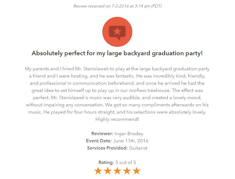 Client review for Daniel Stanislawek, guitarist