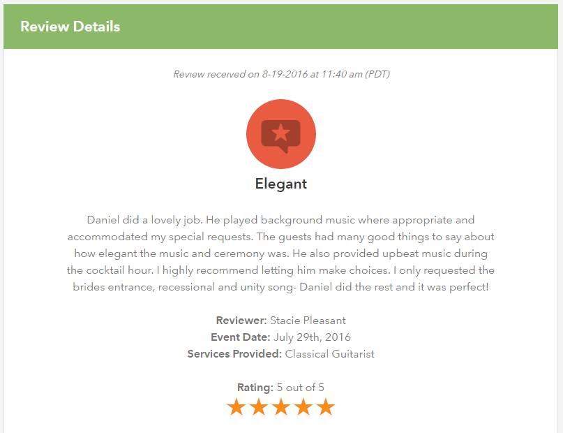 Client review for Daniel Stanislawek, guitarist