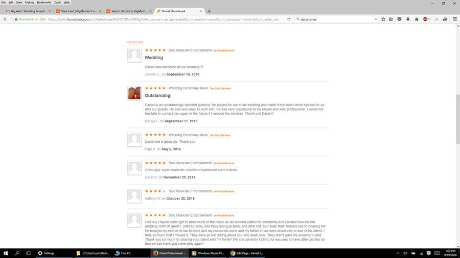Client review for Daniel Stanislawek, guitarist