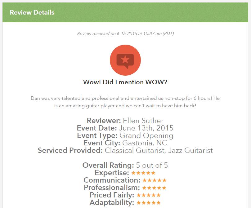 Client review for Daniel Stanislawek, guitarist