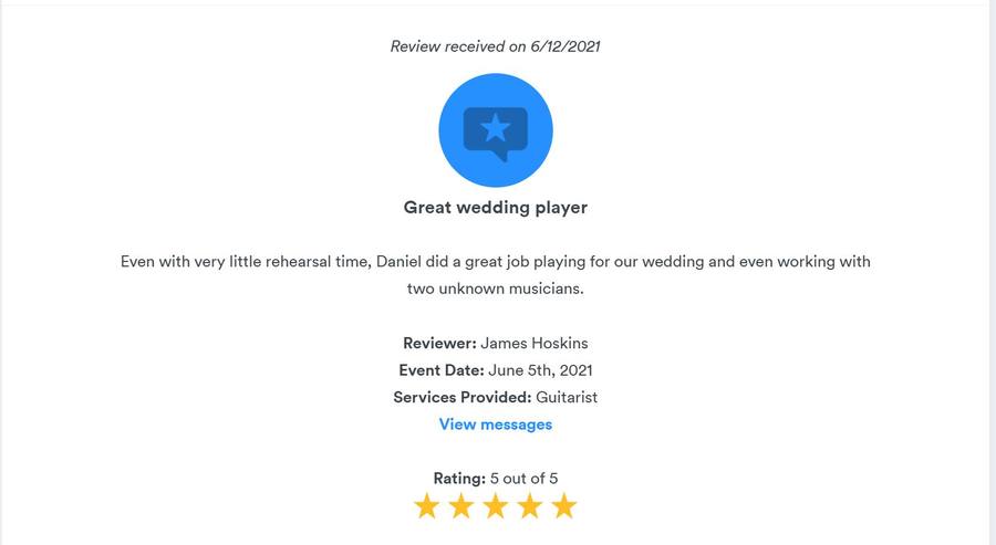 Client review for Daniel Stanislawek, guitarist
