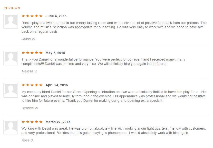 Client review for Daniel Stanislawek, guitarist