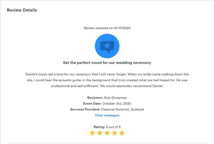 Client review for Daniel Stanislawek, guitarist